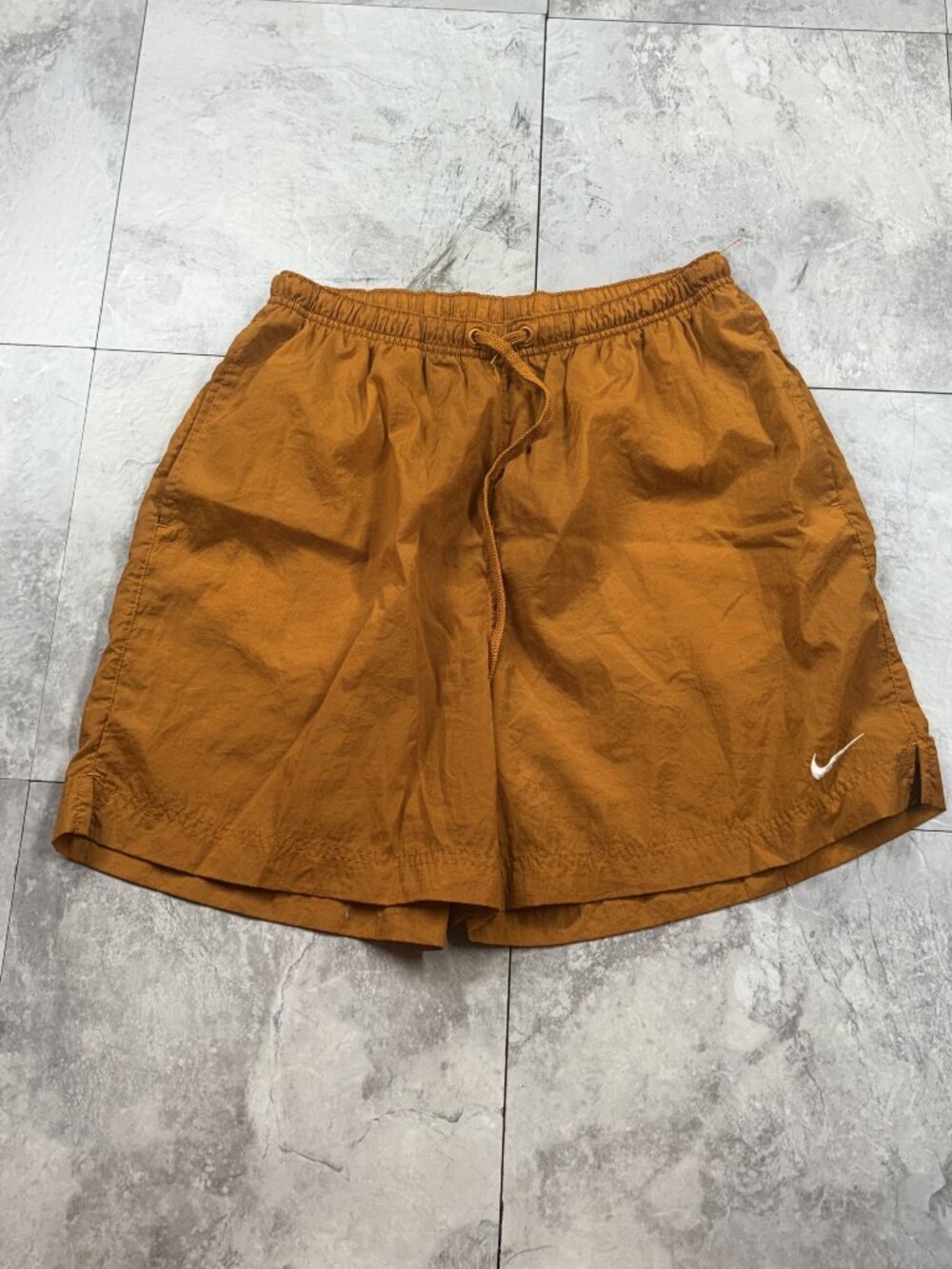 Vintage Nike Nylon Shorts Boys M 8-10 Orange Mesh Lined Swoosh 90s Y2K